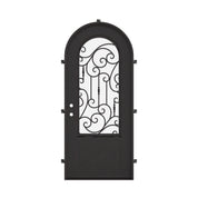 Golden Gate black exterior metal single radius top entry door with tempered glass.