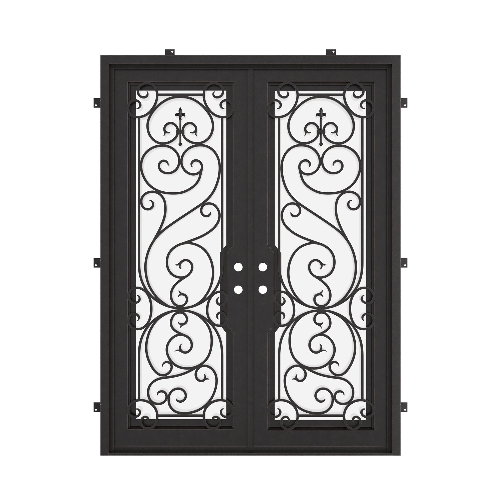 Hills bronze color exterior metal double flat front door.