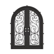 Hills round top double front door with ornate metalwork and glass in bronze.