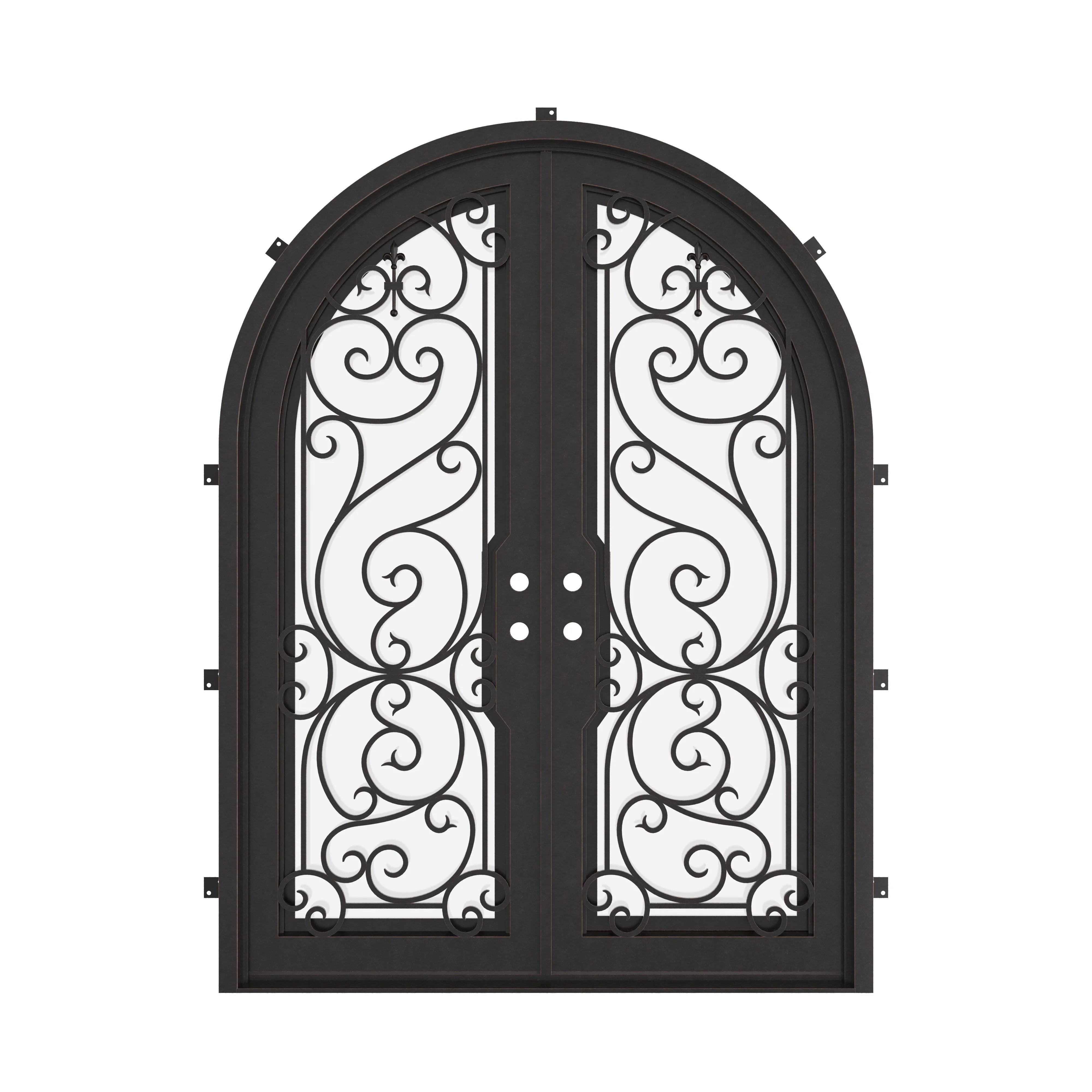 Hills round top double front door with ornate metalwork and glass in bronze.