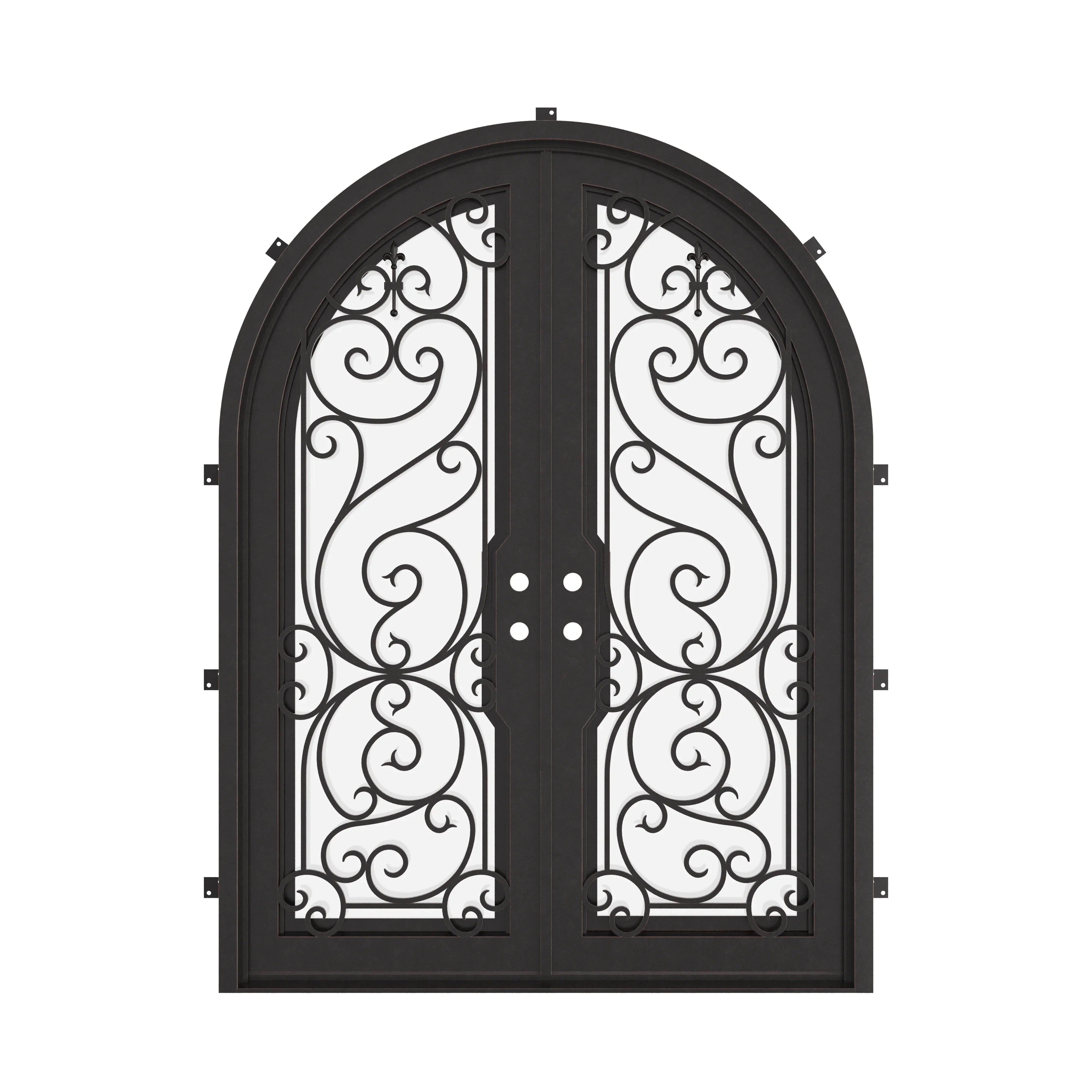 Hills french full arch top entry door with dual-pane energy efficient glass.