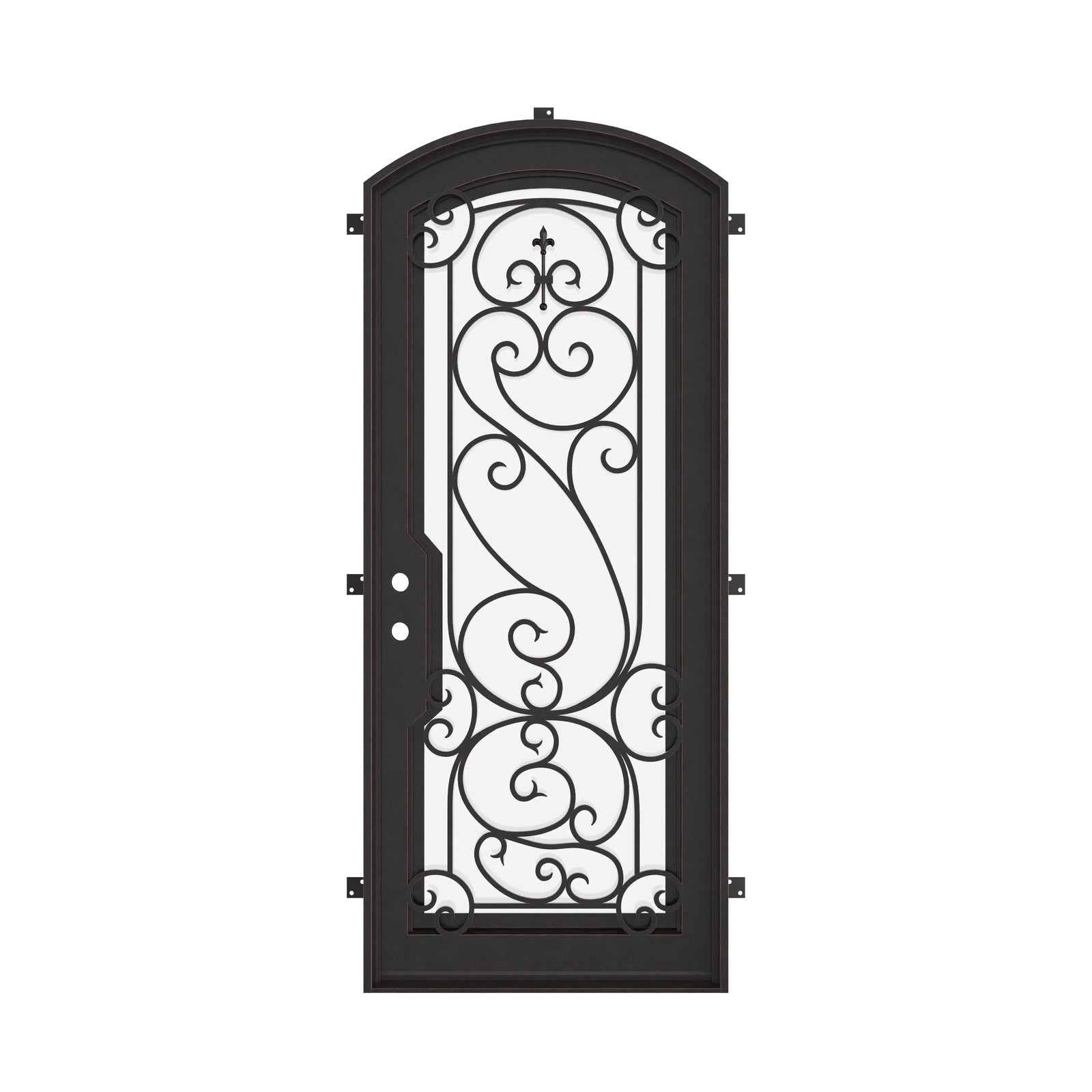 Golden Gate curved top hinged door in matte black finish.
