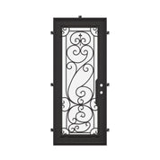Hills Pre-hung black iron flat top single door with glass and metalwork.