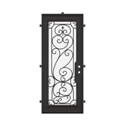 Hills single flat entry door with thermal barrier and decorative ironwork in bronze color.