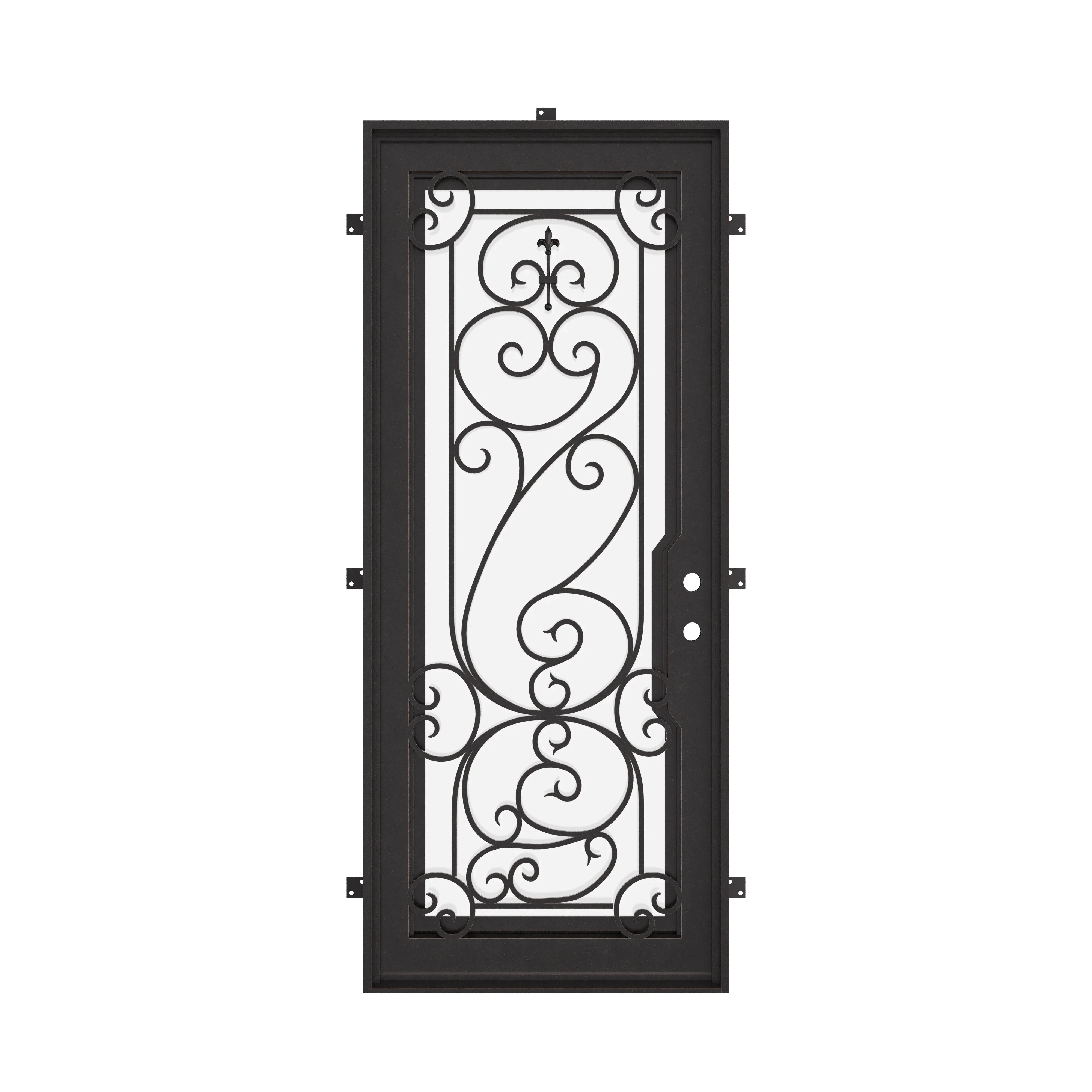 Hills Bronze color cold rolled metal exterior single flat top door with glass.