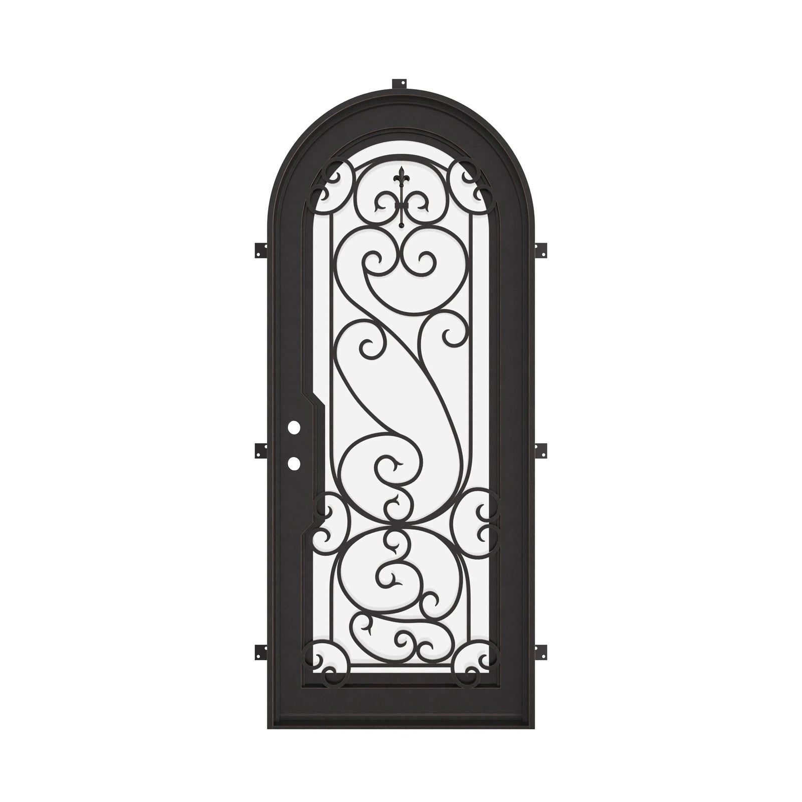 Hills single full arch top door with energy efficient double-pane tempered glass.