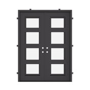 Knox black iron double square top hinged door with thick glass.