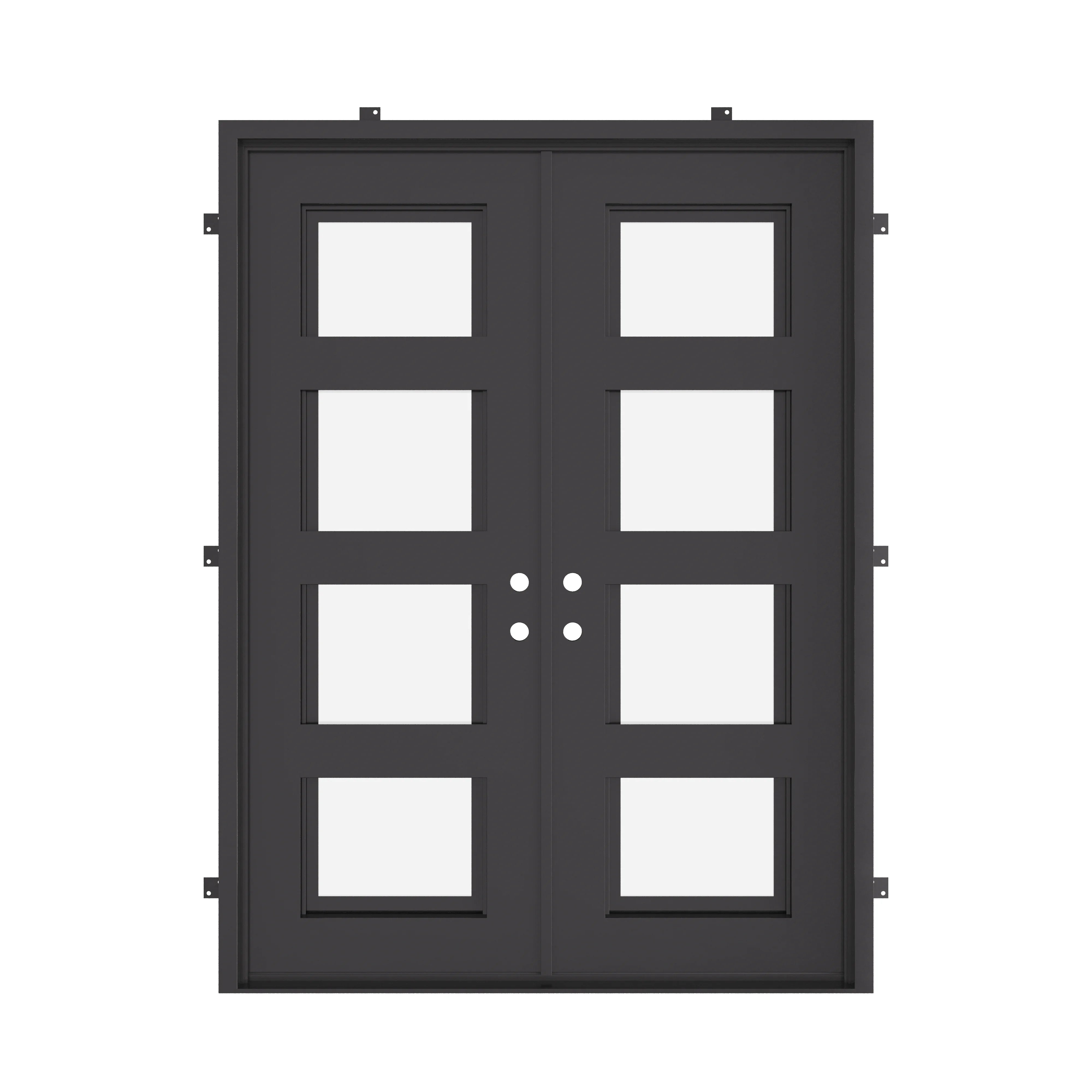 Knox black iron double square top hinged door with thick glass.