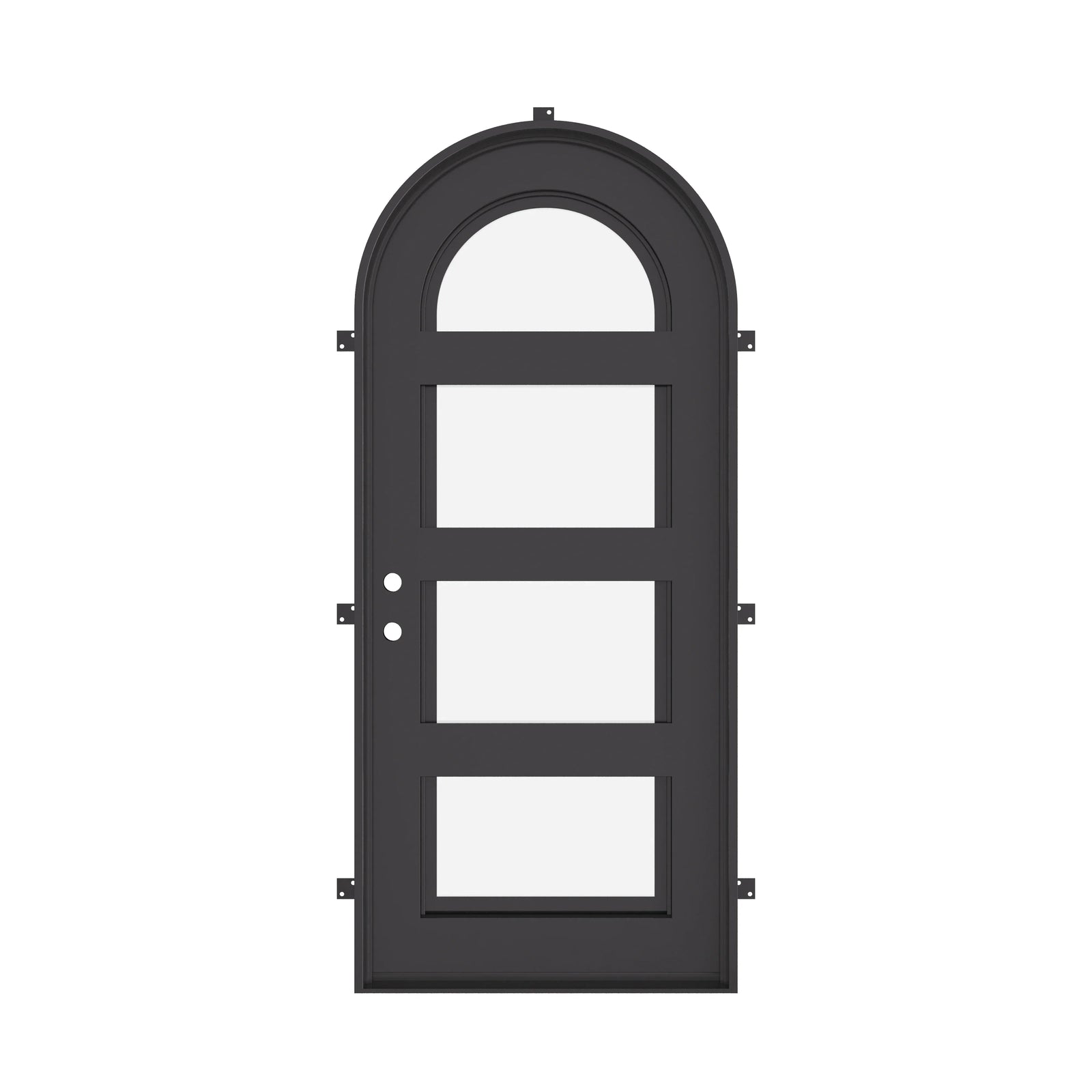 Knox thermally broken round top door with double glass in matte black.