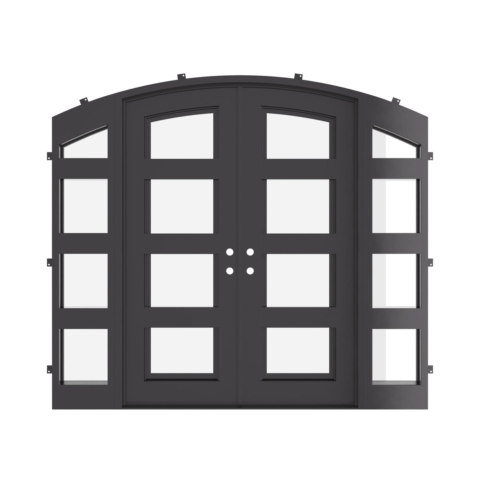 Knox curved top double entry door with side windows for cold weather.