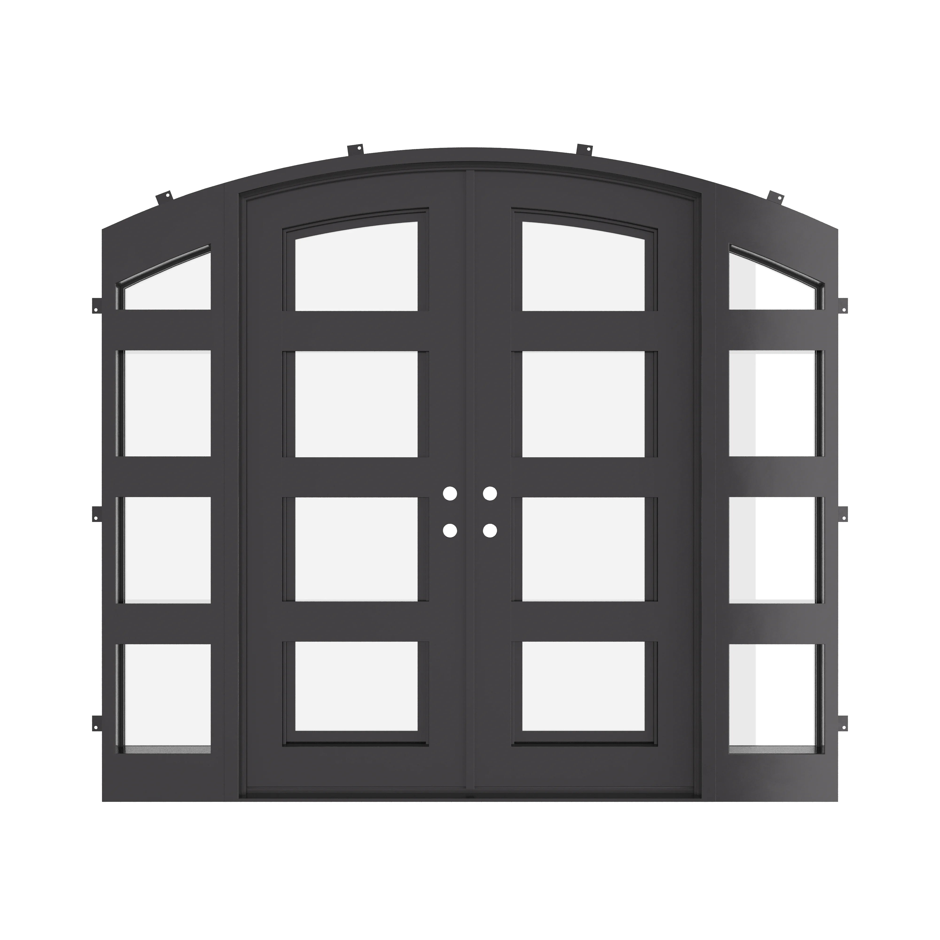 Knox curved top double entry door with side windows for cold weather.