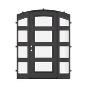 Knox matte black single door with arch top and tempered glass.