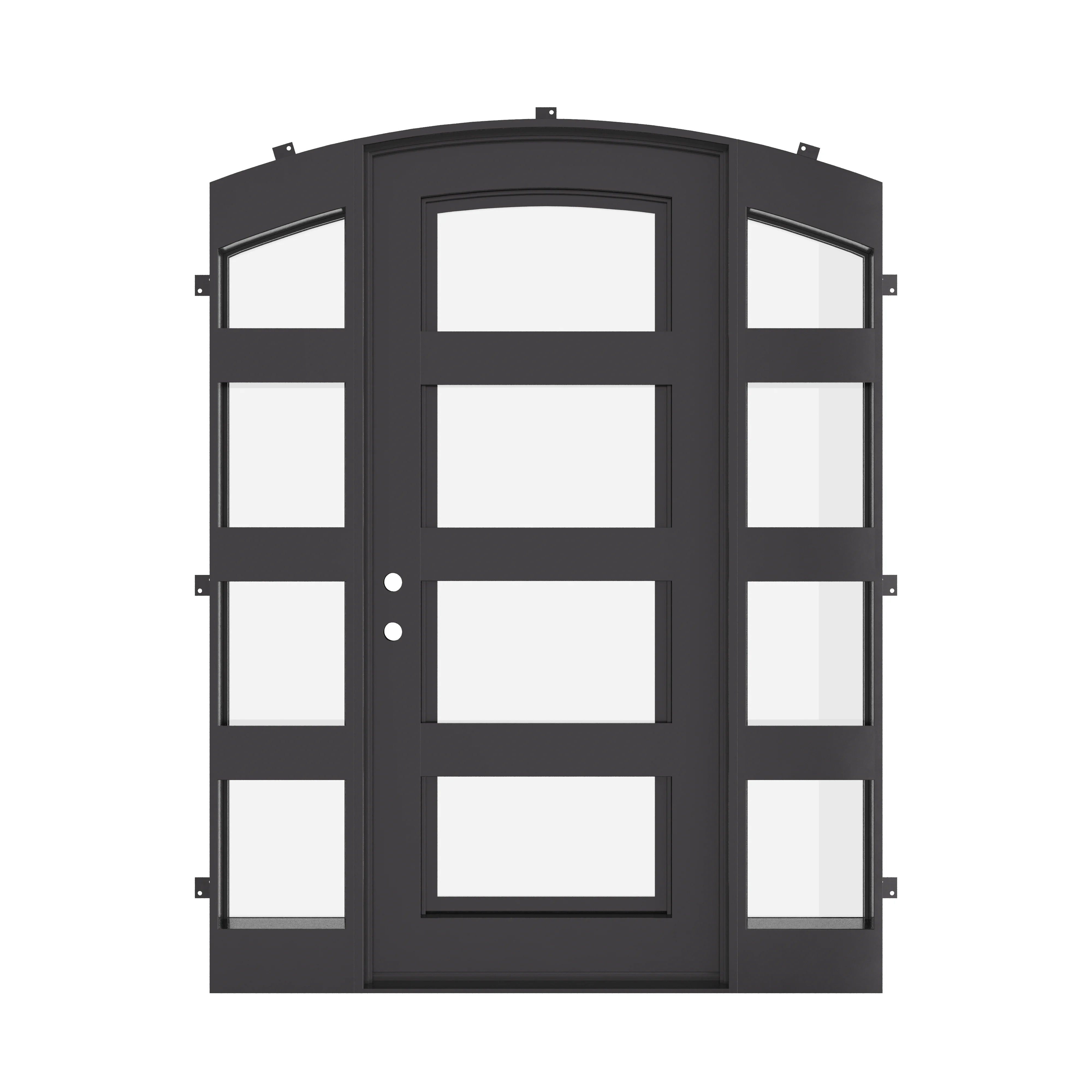 Knox matte black single door with arch top and tempered glass.