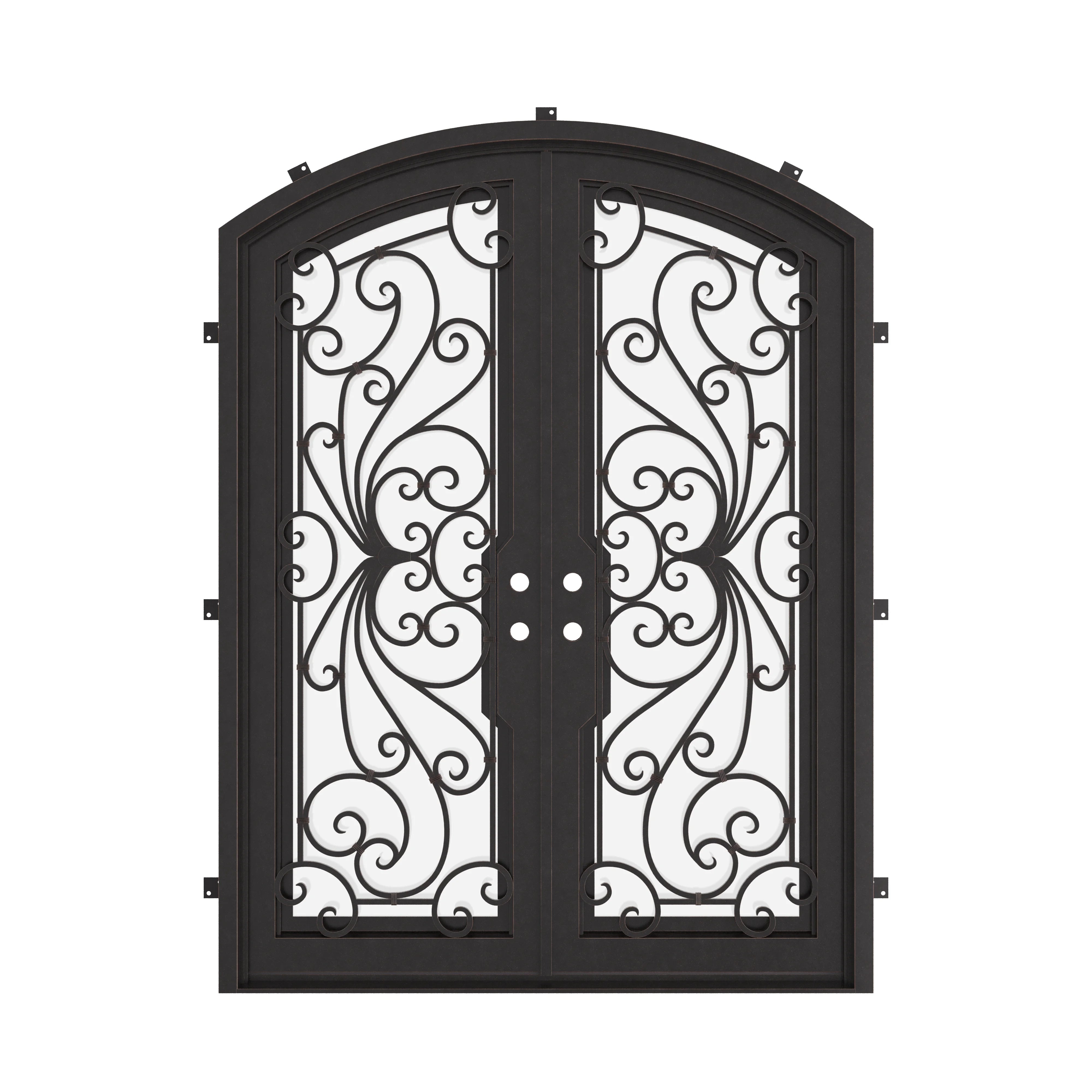 Miracle bronze shaded arched design iron door with glass.