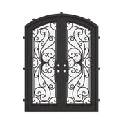 Miracle black colored arched top metal double entry door with glass and thermal break.