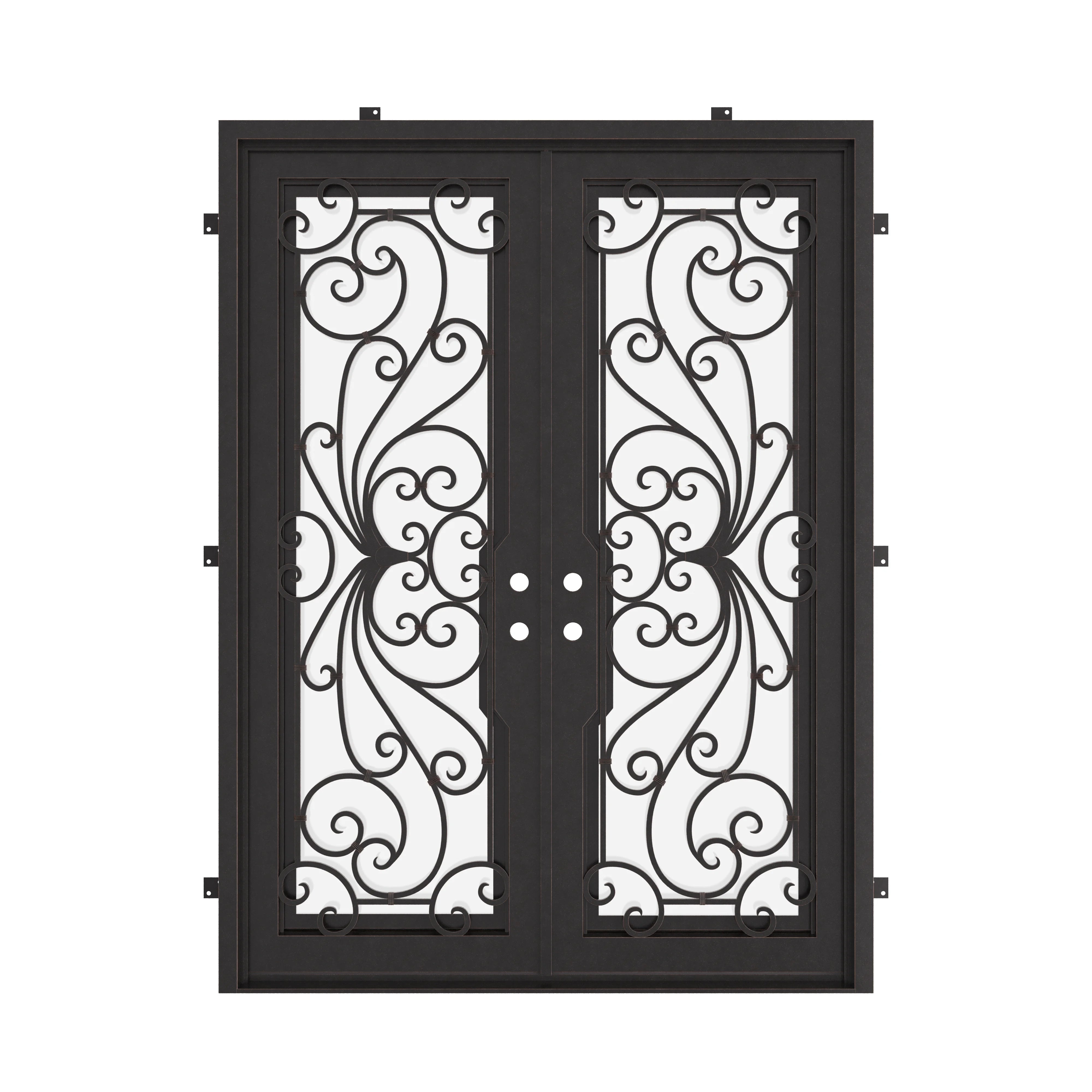 Miracle black exterior metal double square top french door with glass.