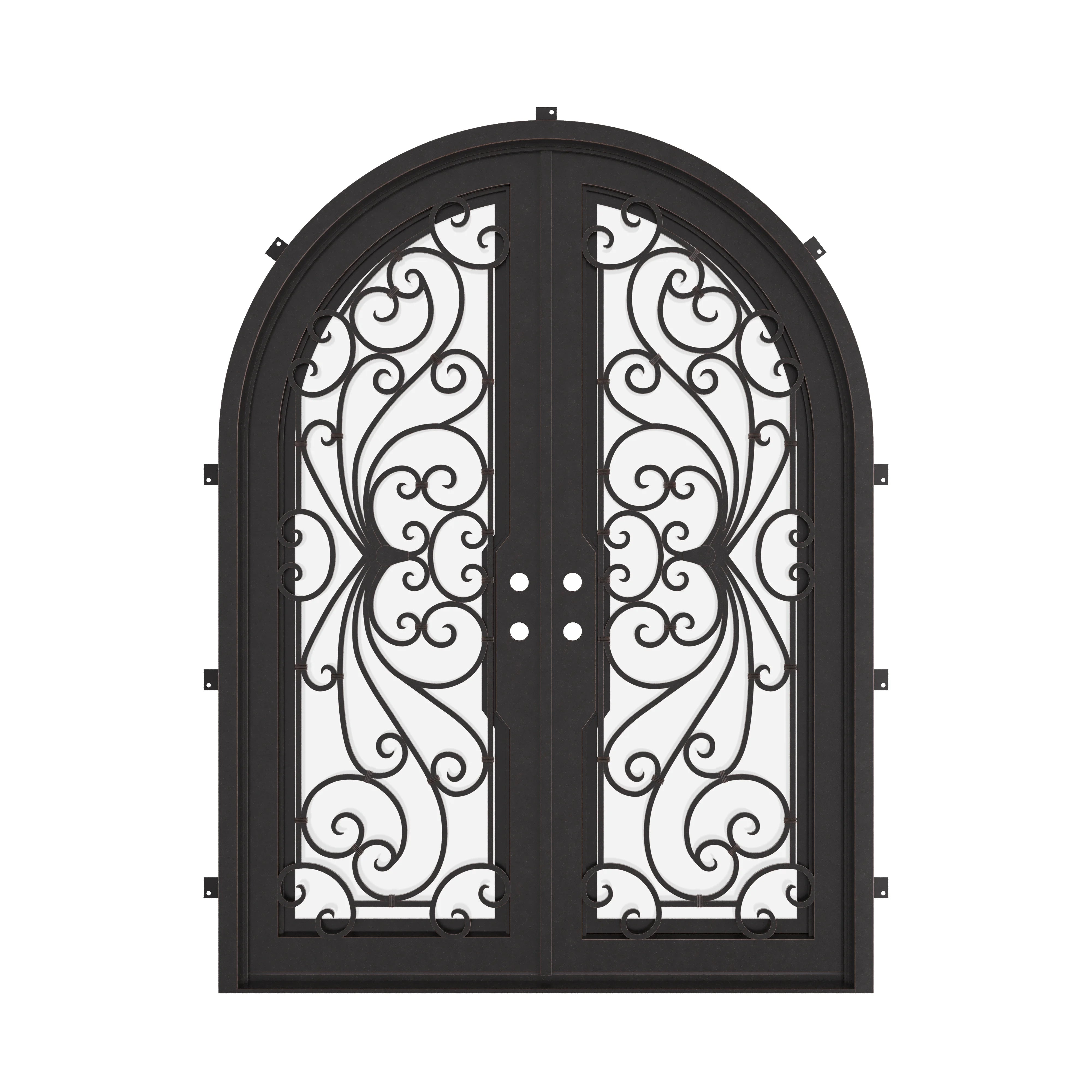 Miracle round top double entry door with thick tempered glass in bronze color.