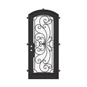 Miracle flat top single exterior door thermally broken with metal ironwork.