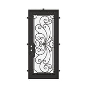 Miracle Bronze color exterior metal flat top single hinged door with glass panel.