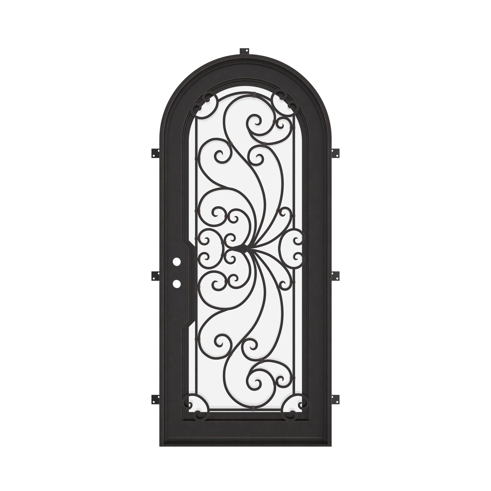 Miracle radius top door with thermal break and tempered glass in matte black color.