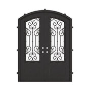 New York metal arched top double door in black with thermal barrier and clear glass.