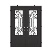 New York black exterior wrought iron double flat swing door with tempered glass.