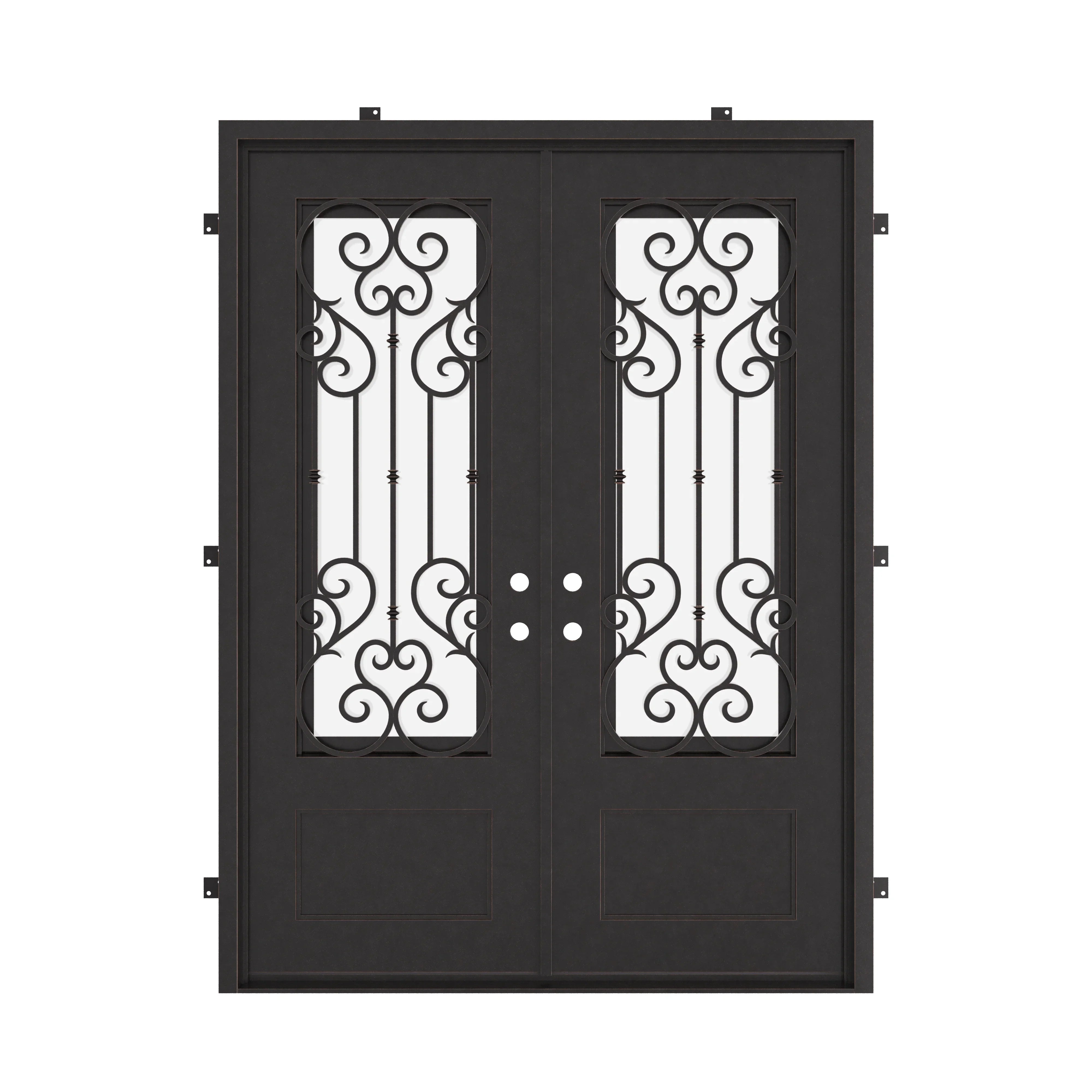 New York square top french entry door in black finish for cold temperatures.