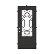 New York Bronze color cold rolled metal flat top single door with tempered glass.