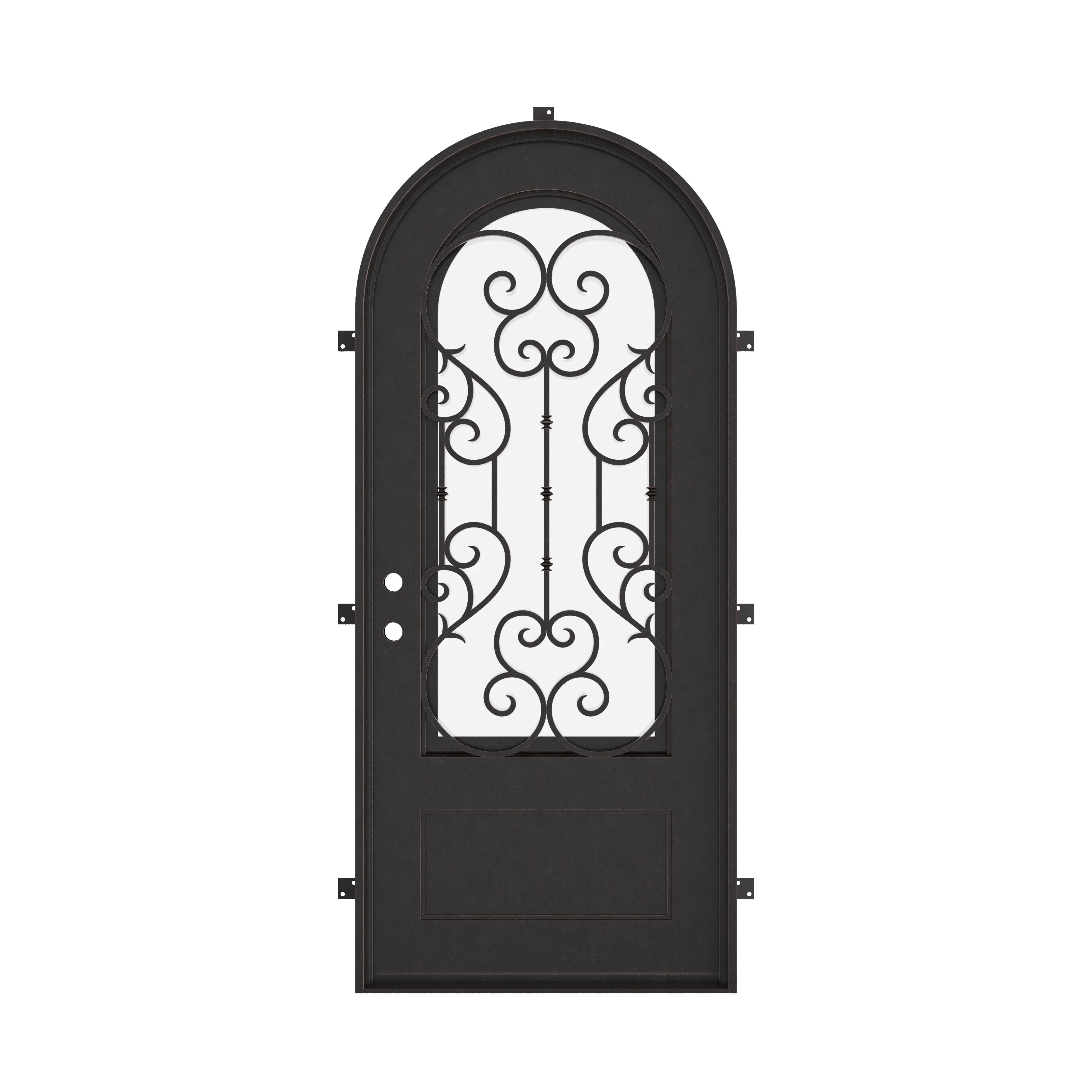 New York single radius top door with double-pane energy efficient glass in bronze color.