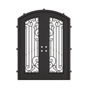 Paris bronze hued iron entry door with glass windows and arch design.