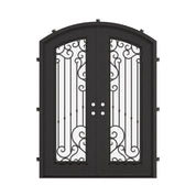 Paris bronze hued arch design double entry door with clear glass.