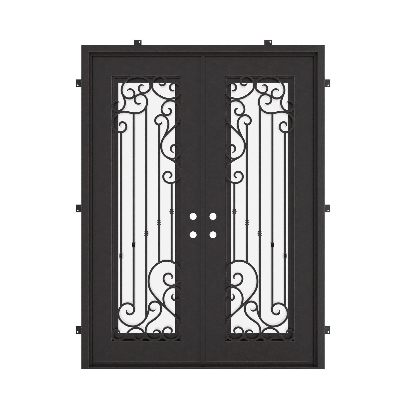 Paris square top patio door in black finish with tempered glass.
