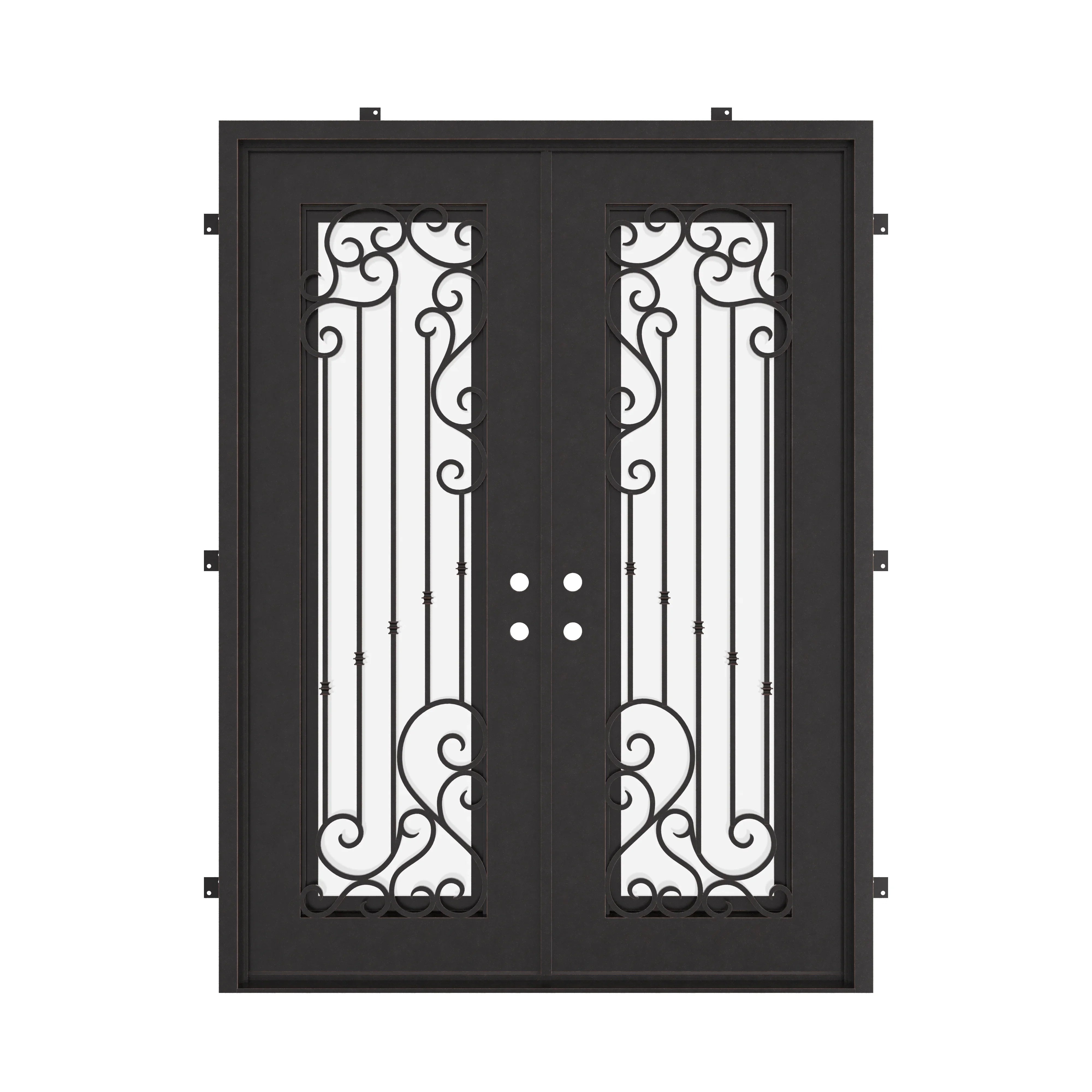 Paris square top patio door in black finish with tempered glass.