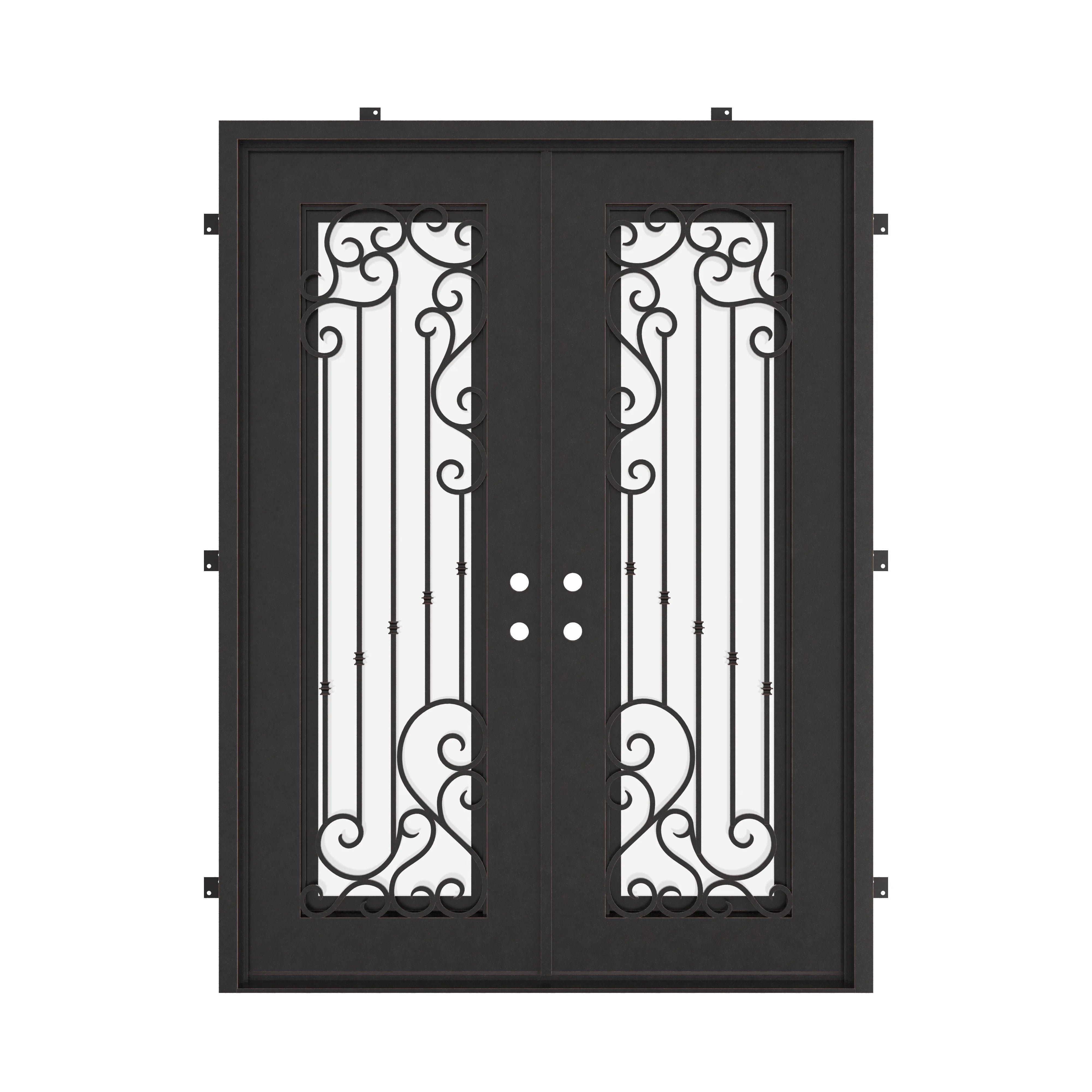 Paris architectural bronze iron double square top patio door with glass.
