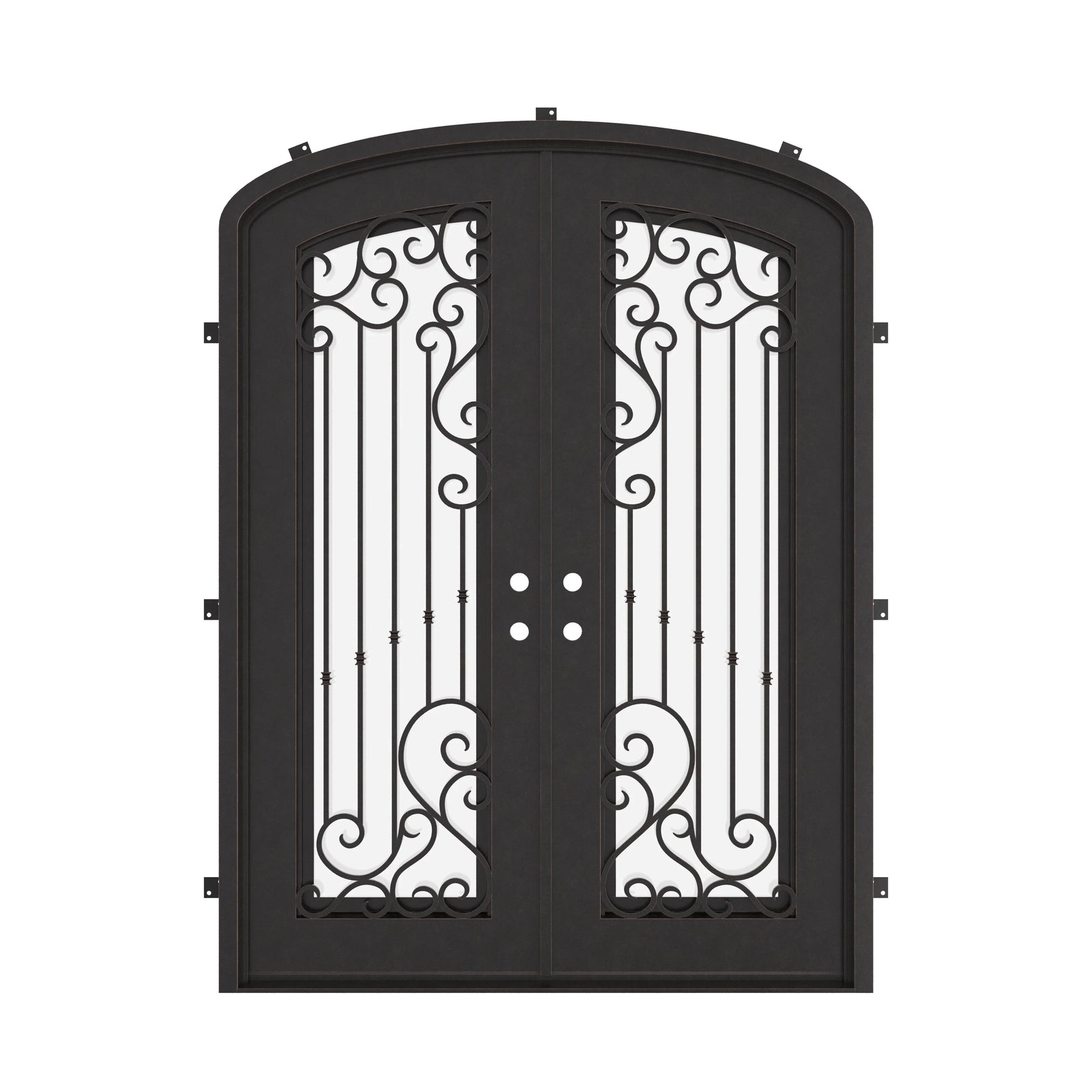 Paris double entry door with arched design in bronze finish.