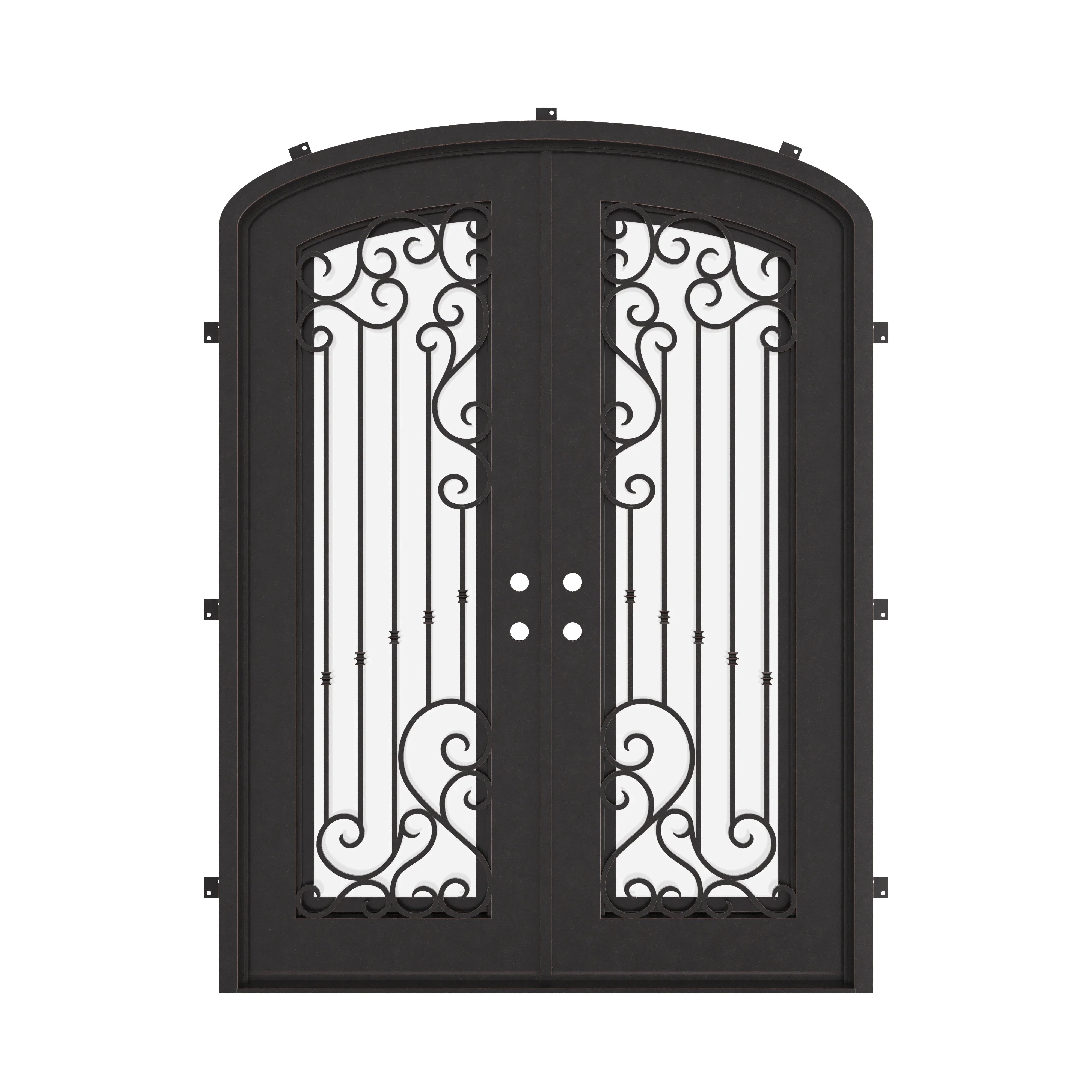 Paris double entry door with arched design in bronze finish.