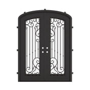 Paris bronze colored arch design iron double door with glass windows.