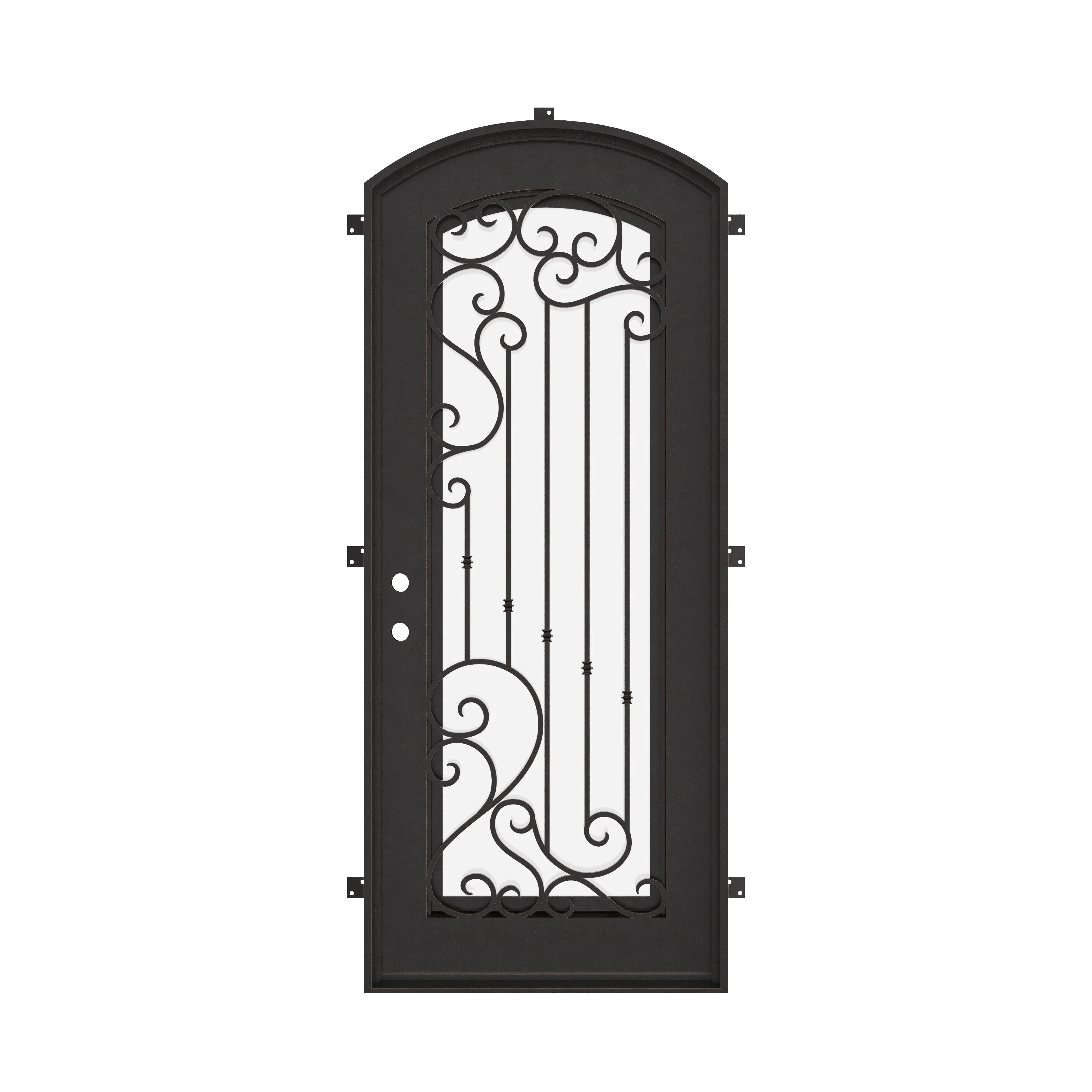 Paris iron swinging door with intricate metal design and thermal barrier.