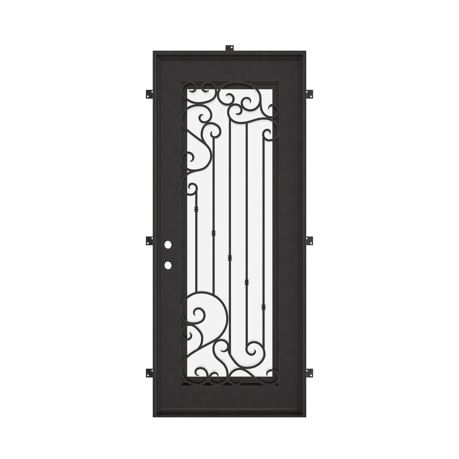 Paris Single flat top door with thick energy efficient glass and decorative scrollwork.