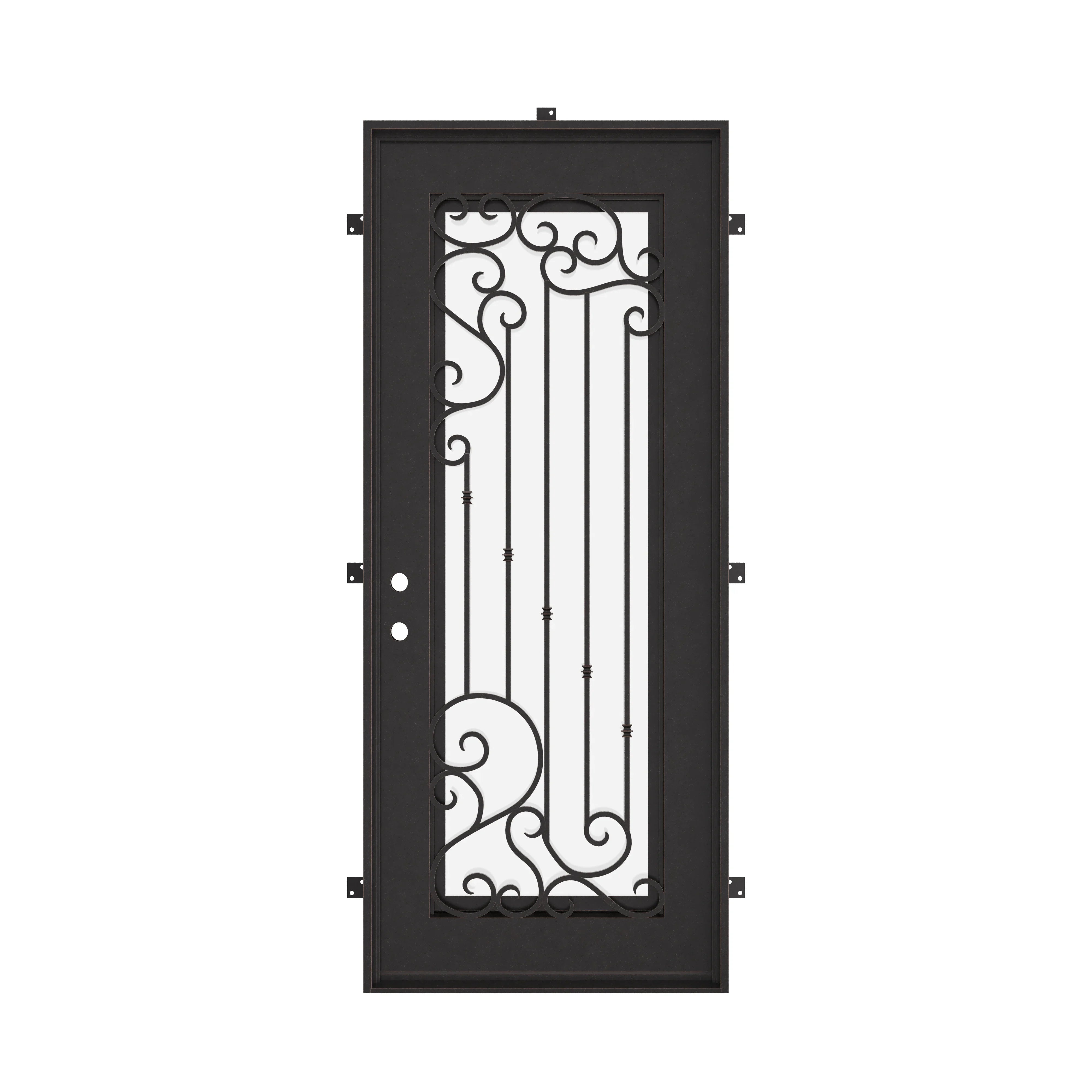 Paris Single flat top door with thick energy efficient glass and decorative scrollwork.