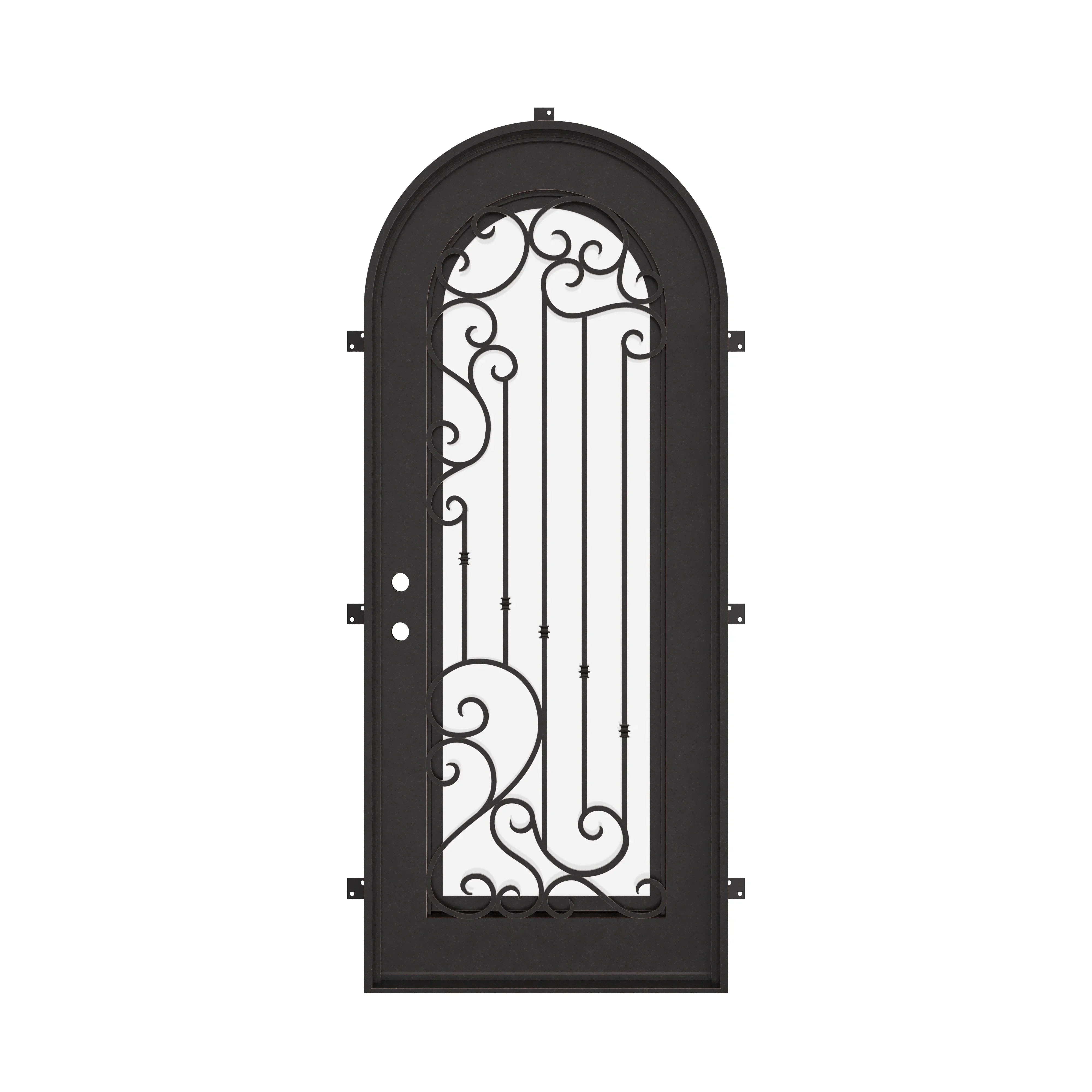 Paris round top metal door for cold weather in black color.