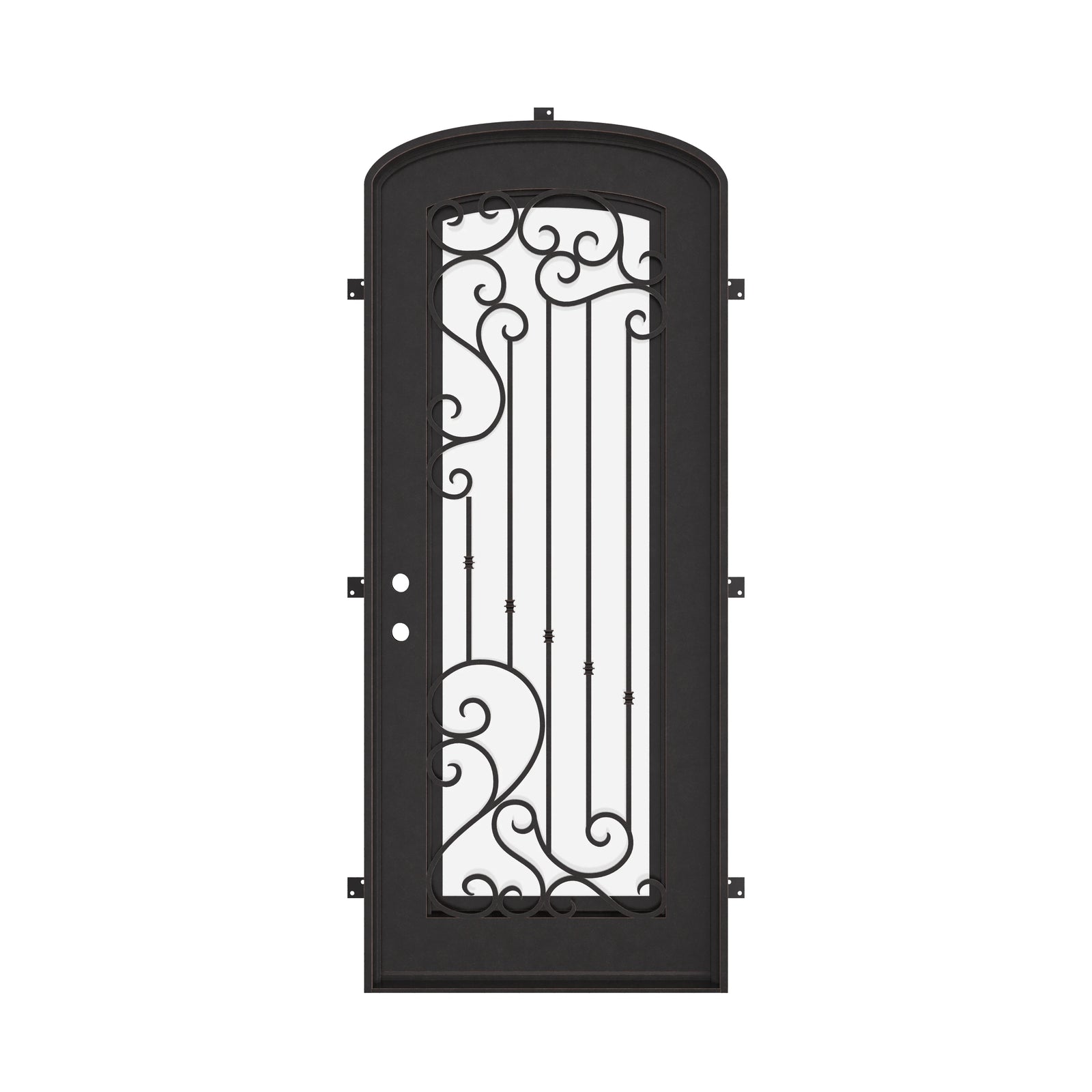 Paris architectural bronze iron mini arch top single door with operable glass panel.