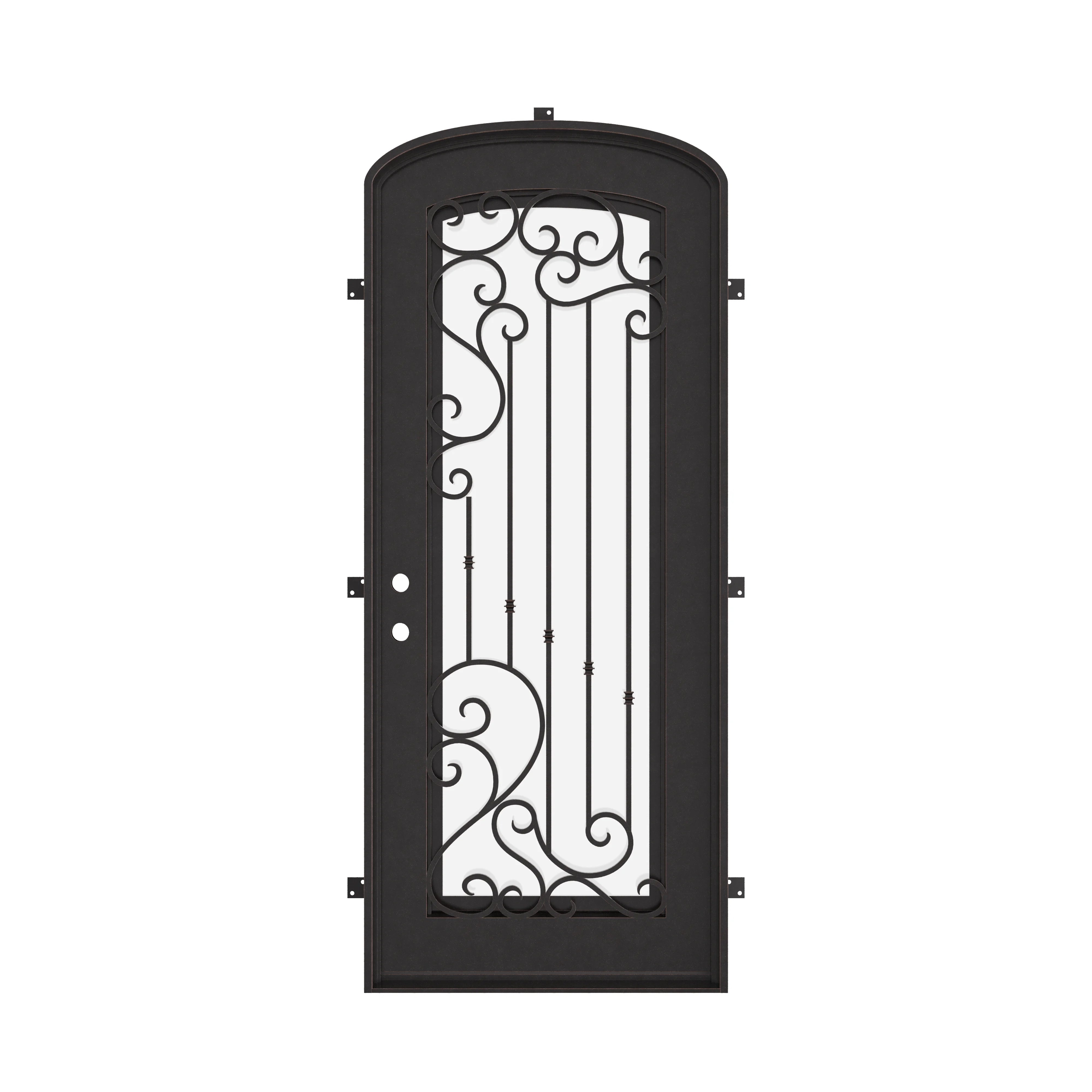 Paris architectural bronze iron mini arch top single door with operable glass panel.