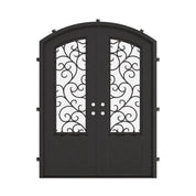Story arched top double door with thermal barrier and clear glass in black.
