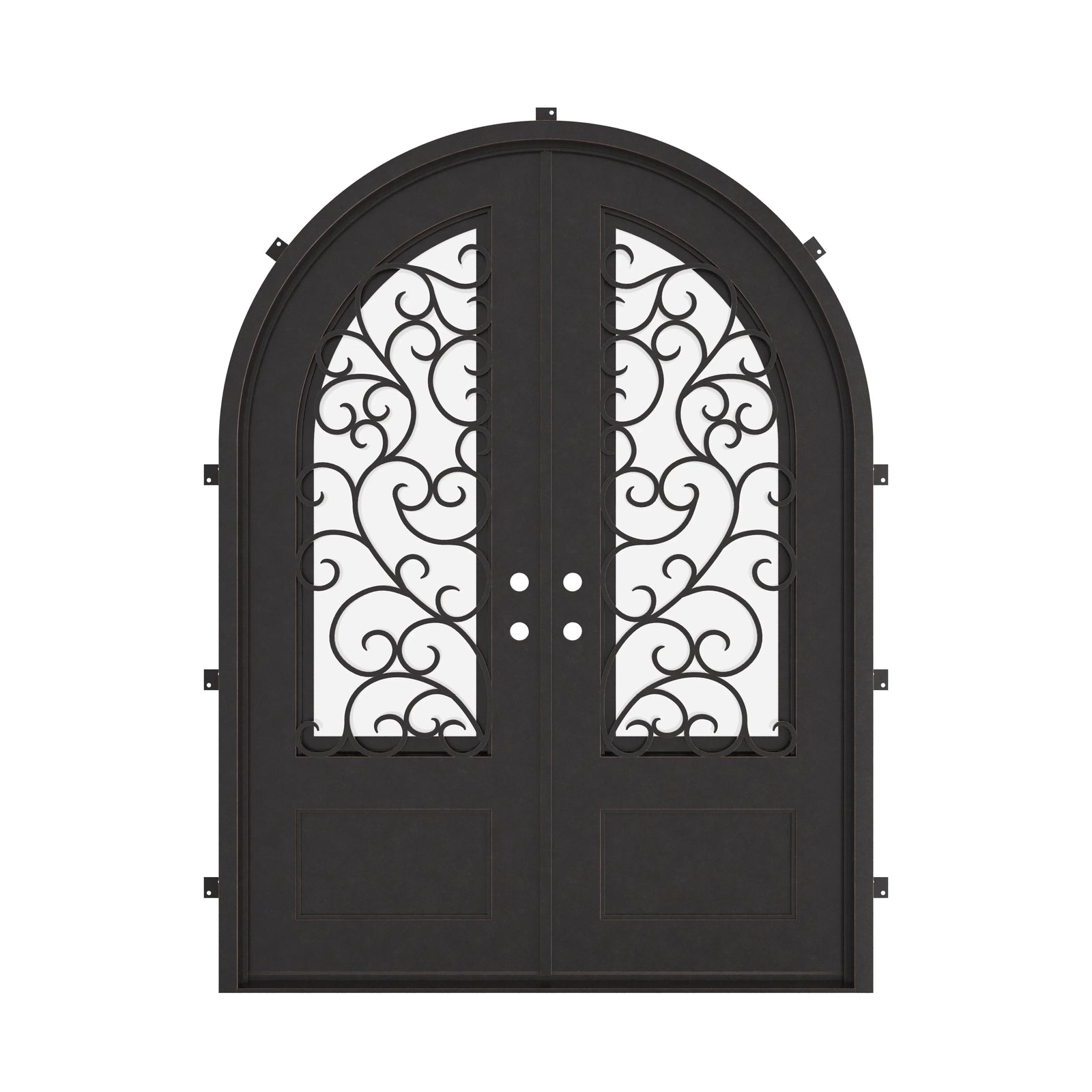 Story double radius top double door with energy efficient dual-pane glass.