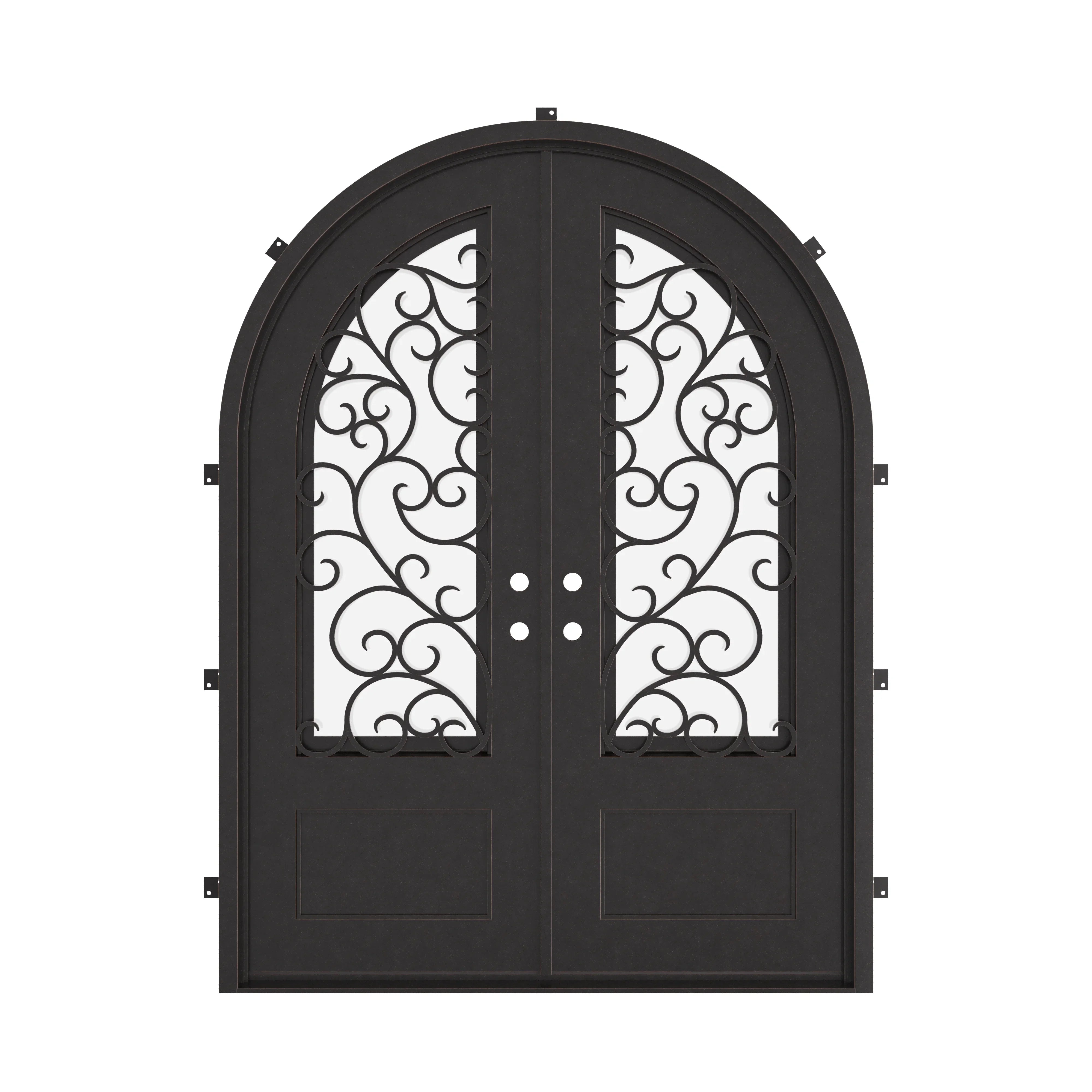 Story thermally broken full arch top iron french door with glass.