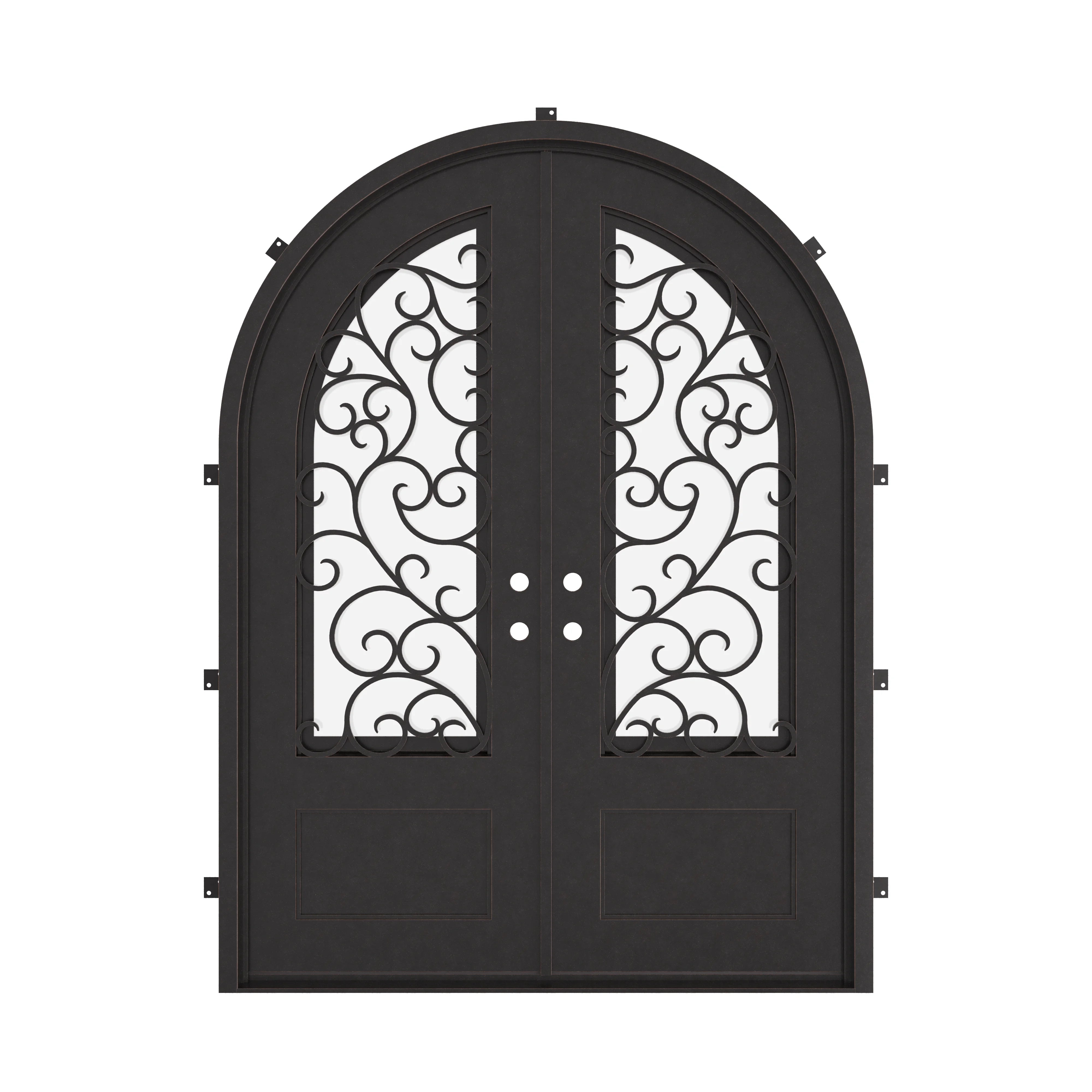 Story french full arch top entry door with energy efficient double-pane glass.