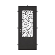 Story square top single flat exterior door thermally broken in matte black.