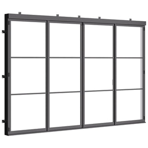 Exterior 4-panel bifolding steel doors connecting to patio