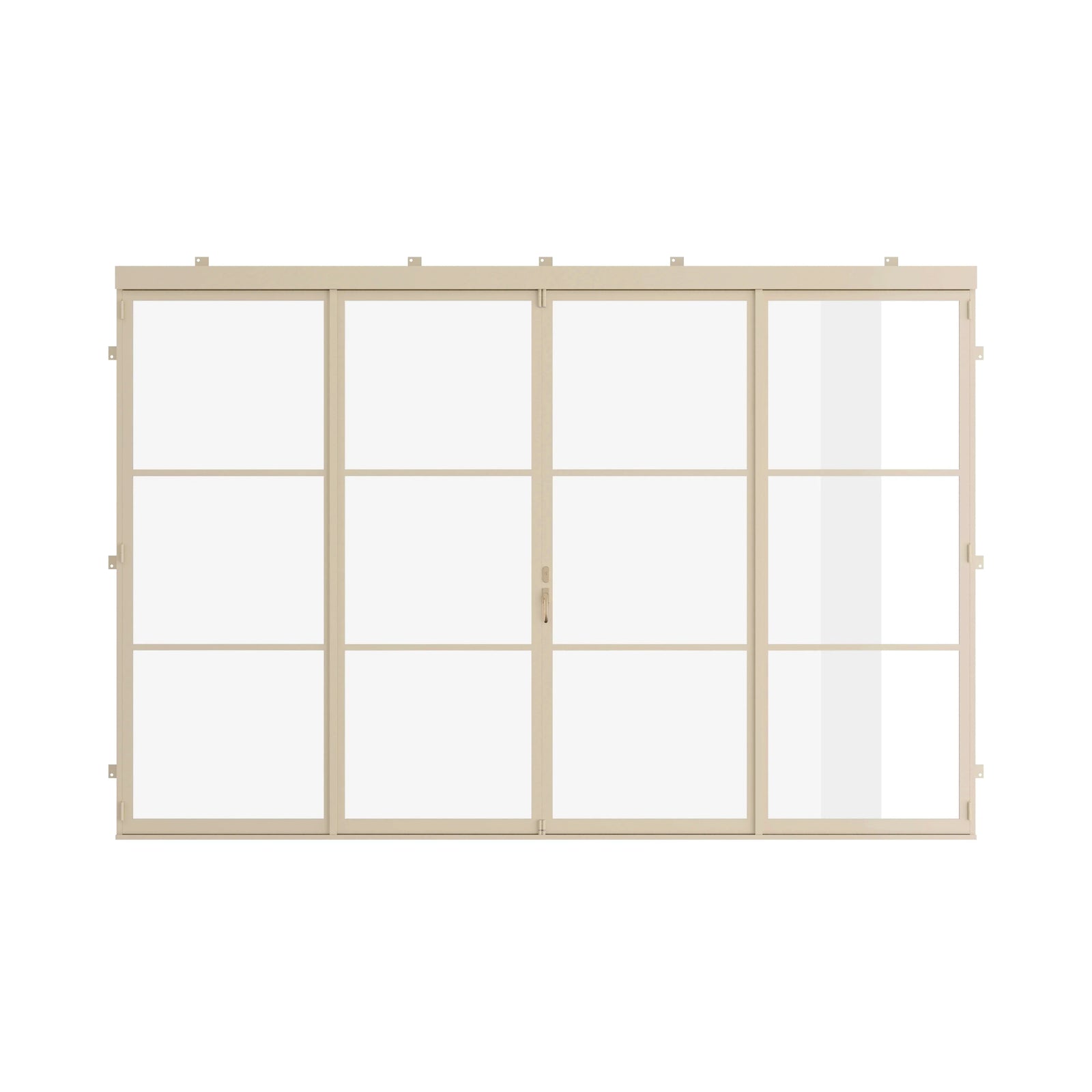 cream-colored steel doors with folding hardware